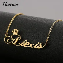 

Custom Name Necklace Stainless Steel Nameplate Personalized Pendant Necklaces For Women Men Crown Charm Choker Fashion Jewelry