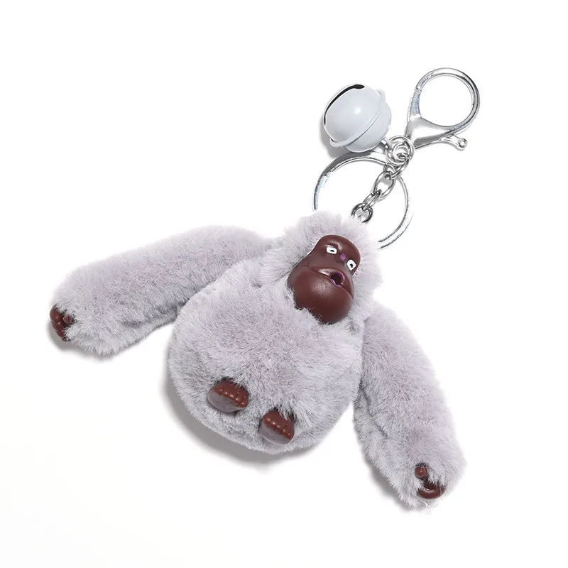 Fluffy Pompom Gorilla Keychain Cute Plush Doll Animal Key Chain Faux Fur Pom Pom Car Key Ring Trinket Bag Charms Pendant Jewelry - Цвет: light grey