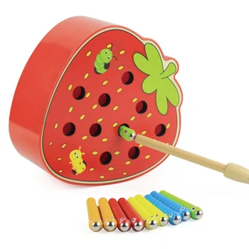 

3D Wooden Toys Caterpillar Eats The Apple Kids Catch Worms Matching Pair Games Early Educational Interactive Math Toy