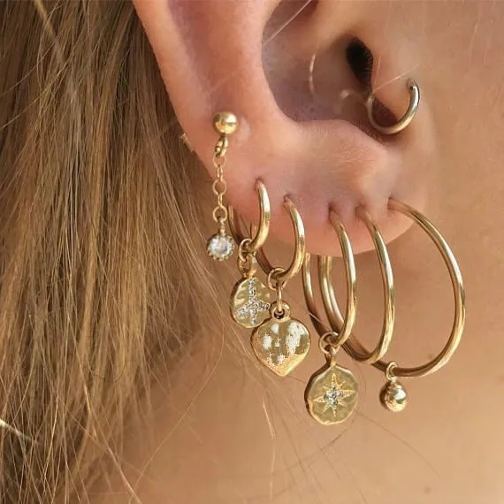 

Artilady Endless Hoop Earrings for Women Gold Color Moon Star Charm Hoop Earrings Set Jewelry Gift Drop shipping