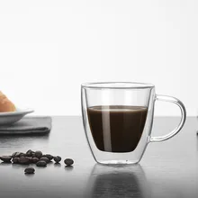 Термостойкие стеклянные чашки с двойными стенками для кофе, чая и кружки для путешествий, двойные кофейные кружки с ручкой, чашки для напитков, стекло es