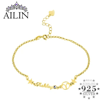 

AILIN 925 Sterling Silver Personalized Name Bracelets for Women With Zodiac Star Sign Birthstone Custom Jewelry Christmas Gifts