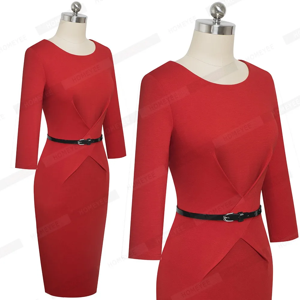 Осеннее приталенное облегающее элегантное платье-карандаш в деловом стиле с поясом, короткое платье EB552