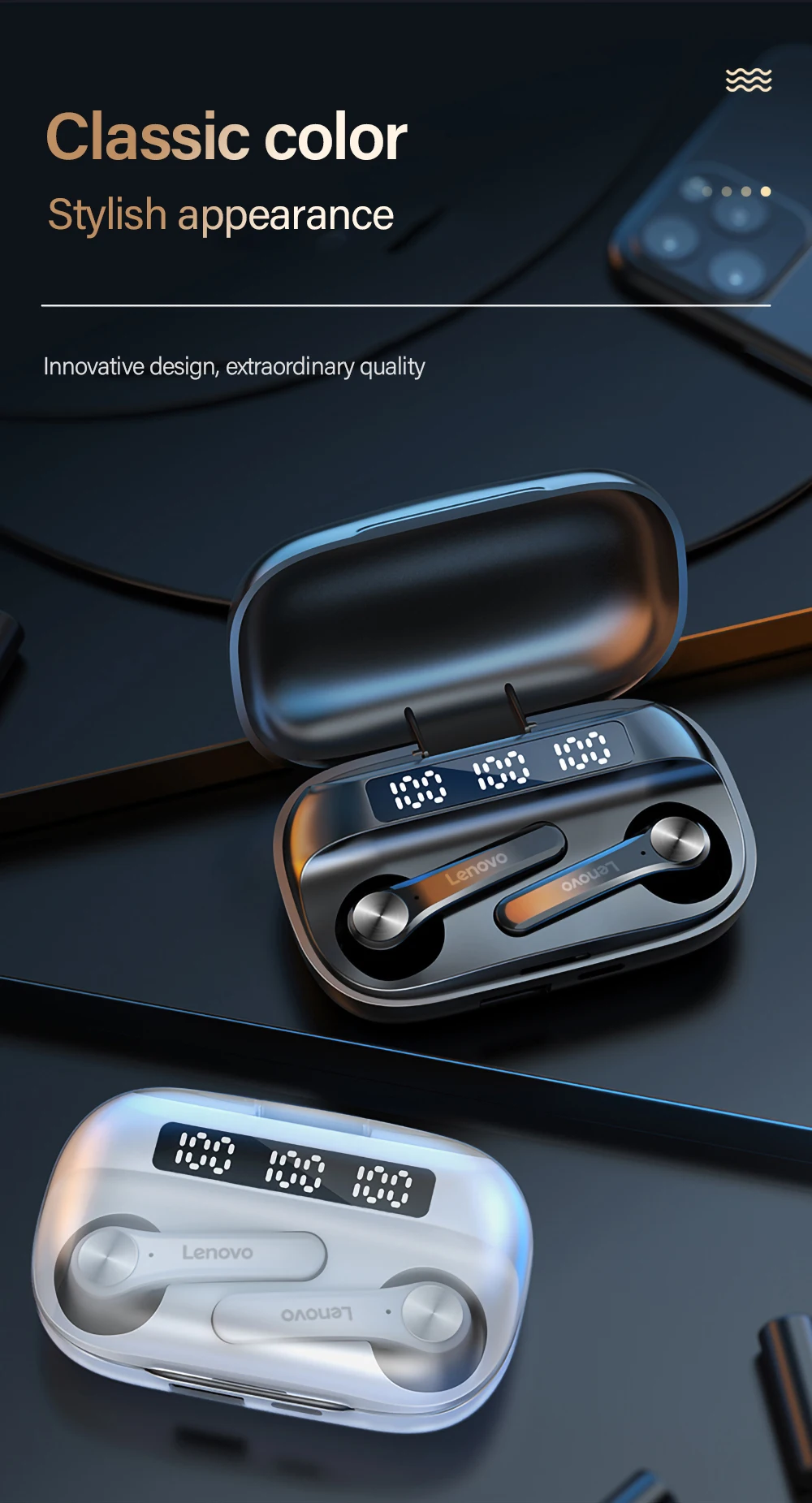 Lenovo QT81 TWS Bluetooth 5.0 Earphone with LED Power Display 12