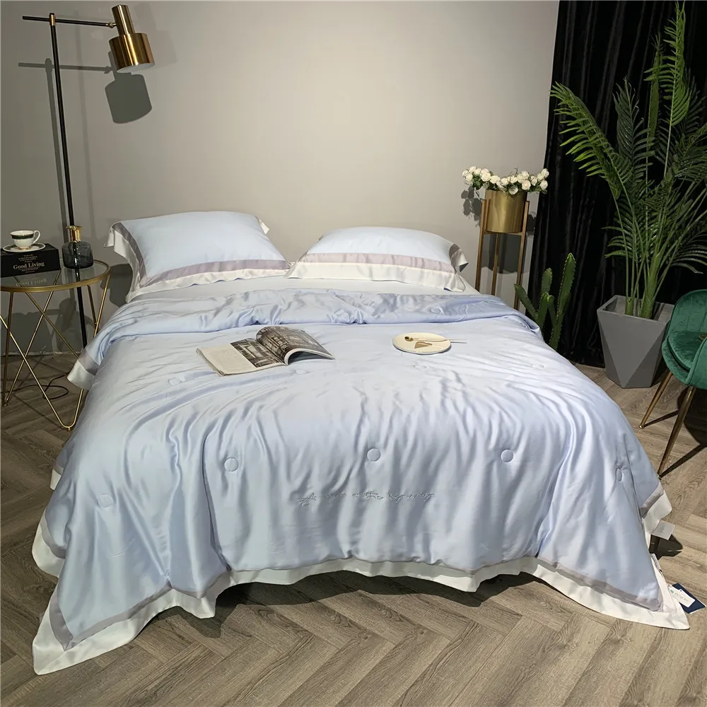 

Summer Plain Color 80 Tencel Summer Blanket Simple Solid Color Embroidered Viscose Bare Sleeping Airable Cover Thin Quilt Inner