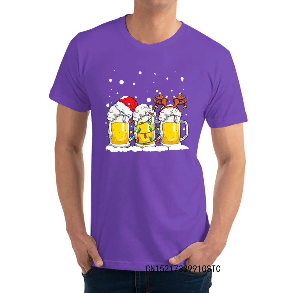 Fashionable Beer Christmas Mug Santa Reinbeer Xmas lights T-shirts for Men Popular Lovers Day O Neck 100% Cotton Fabric T-shirts Tees Beer Christmas Mug Santa Reinbeer Xmas lights purple