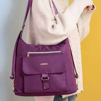 

2020 new simple dual-purpose backpack women fashion bag waterproof nylon fabric single shoulder ladies backpack light