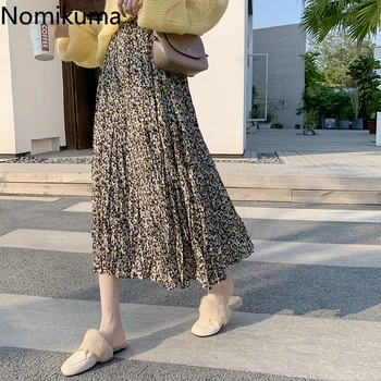 

Nomikuma Vintage Fashion High Waist A Line Skirt Women Floral Printed Casual Pleated Mid Calf Skirts Female Faldas Mujer 3a359