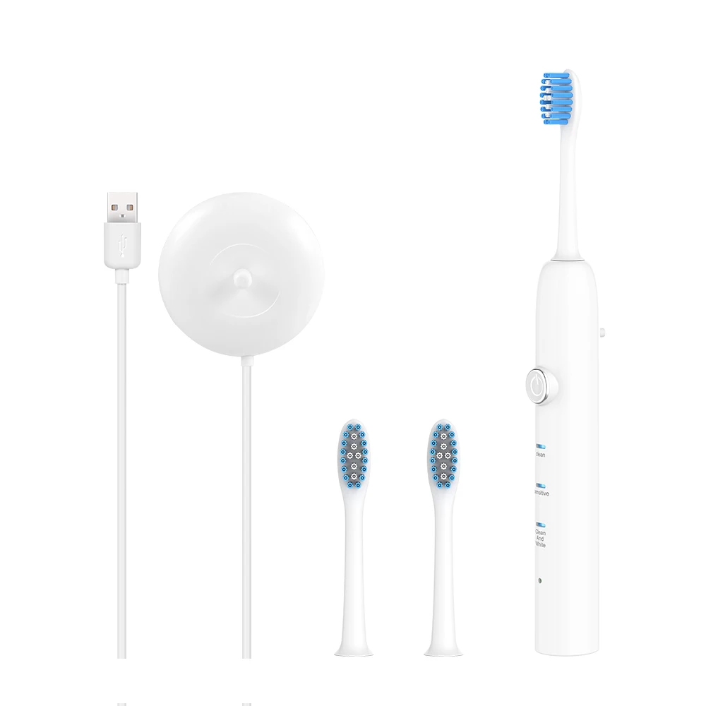 AZDENT, новинка, Индуктивная USB перезаряжаемая электрическая зубная щетка, 3 режима, ультразвуковая зубная щетка, 3 сменные головки DuPont, водонепроницаемая