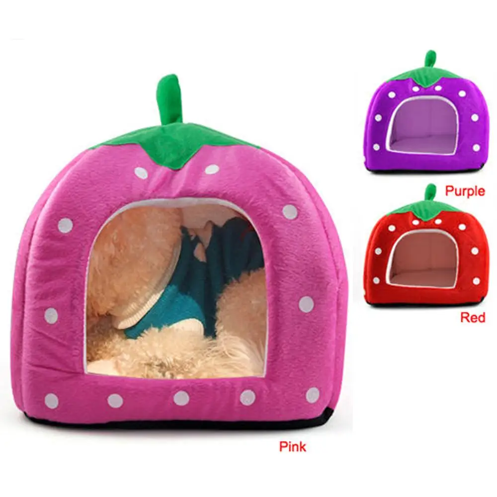 COFA Soft Strawberry Pet Igloo Dog Cat Bed home Kennel Doggy Fashion Cushion Basket