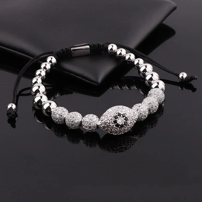 New Design Luxury Men Bracelet Jewelry Gold Plated CZ Pave Fat Eye Charm Beaded Macrame Adjustable Bracelet Women - Image 6