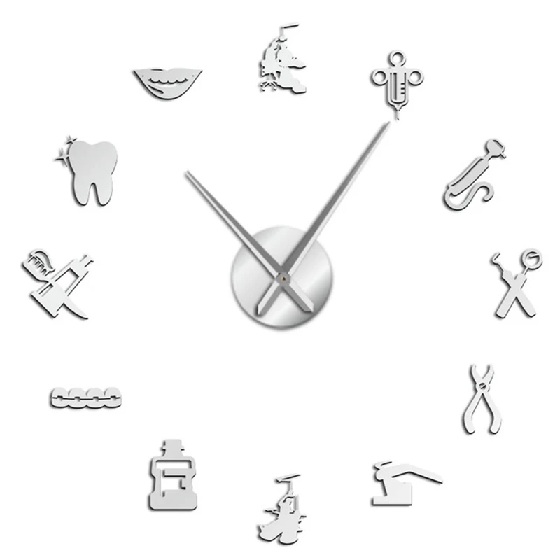 Dentist DIY Giant Wall Clock Oversized Wall Clock Big Needle Mirror Dentist Office Decor Gift Art wall clock
