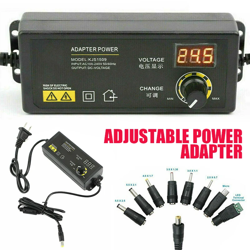 DC Switch Power Supply Adapter with LED Display Adjustable Voltage 3 to 24V AC 