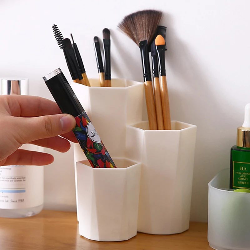 Cosmetic Brush Holder 3 Lattices Makeup Organizer Eyebrow Pencil Makeup Brush Storage Box Pen Container Polish Nail Brush Holder 2