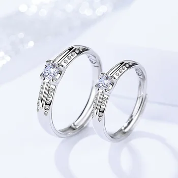 

Elegant S925 Sterling Silver Proposal Couple Ring Korean Retro Zircon Open Lover Silver Ring Suitable for Wedding Occasions