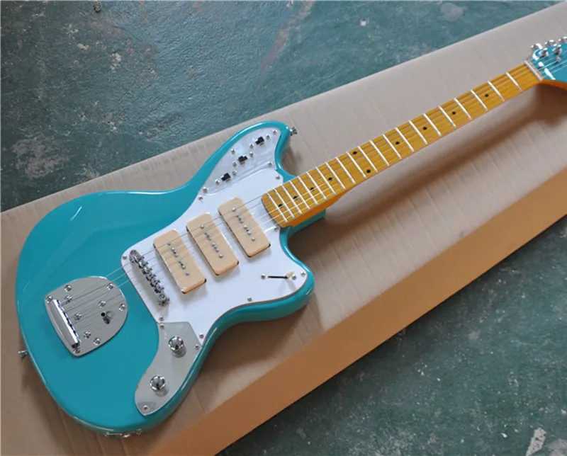 

6-String Electric Guitar,Sky Blue Color,3 P90 Pickups,Vintage Yellow Maple Fingerboard,21 Frets and can be Customized