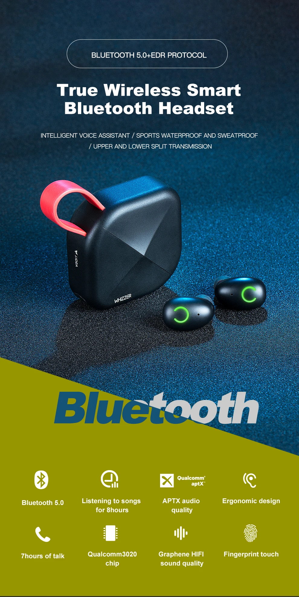 TWS Bluetooth наушники 5,0 QCC3020 B6 IPX7 bluetooth беспроводная водонепроницаемая гарнитура с поддержкой Aptx наушники для iOS/Android