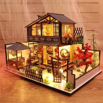 

3D Wooden Dollhouses Ancient Town DIY Miniature Model Christmas Gifts Toys for Kids SNO88