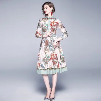 

Runway Dress Designers 2019 High Quality Autumn Women's Fashion Lace Up Bow Warrior White Dress Vintage Dress Shirt Vestidos