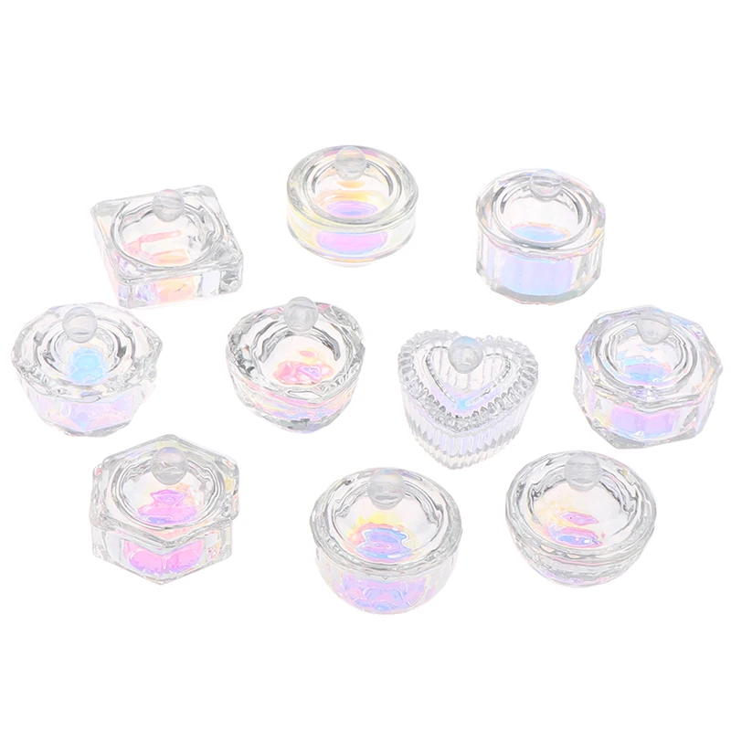 Rainbow Crystal Clear Acrylic Liquid Dish Tappen Dish Glass Cup With Lid Bowl 1Pcs For Acrylic Powder Monomer Nail Art Tool manicure tools nail tools