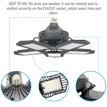 

E26 E27 15000LM AC85-265V Ceiling Lighting 5-leaf Folding Barn Daylight Ultra Bright LED Garage Light Deformable Lamp Workshop