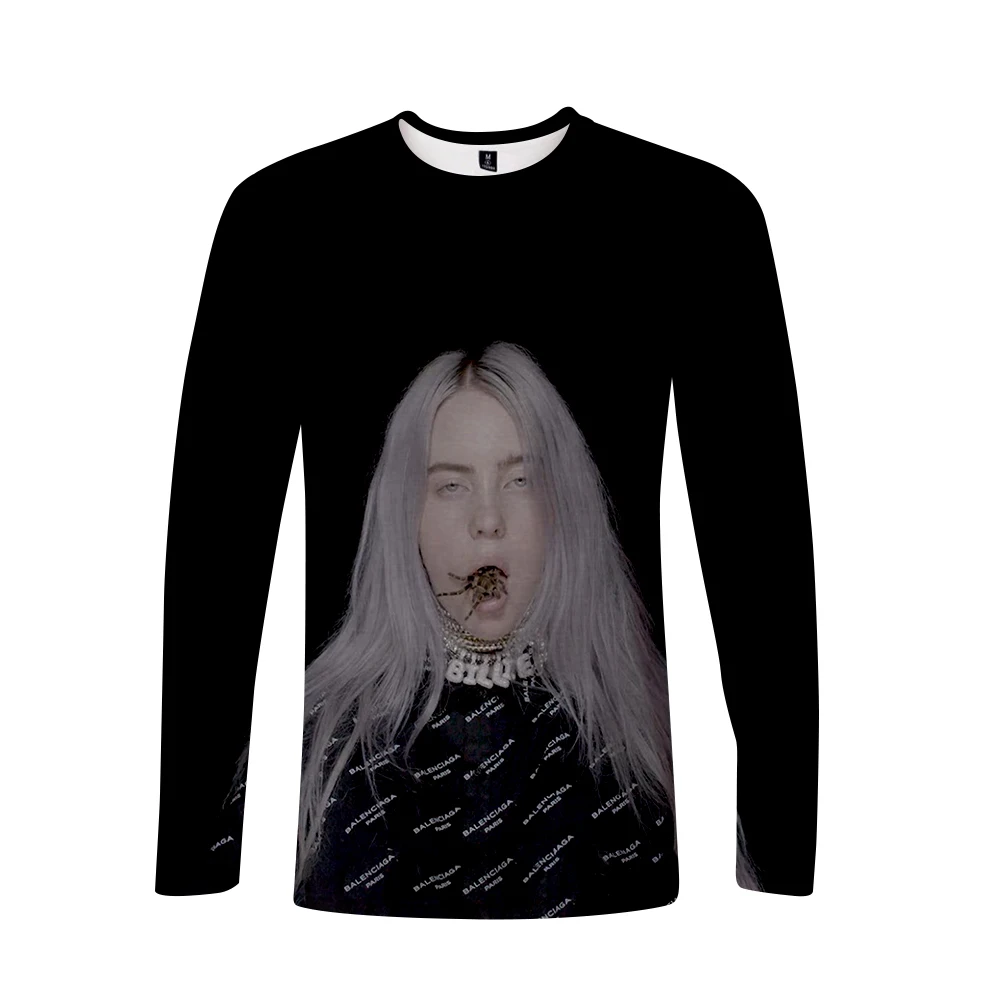Поступление Billie Eilish 3D футболка для женщин и мужчин, футболки с длинным рукавом для девочек, Повседневная футболка Billie Eilish, футболки размера плюс, весенний Топ