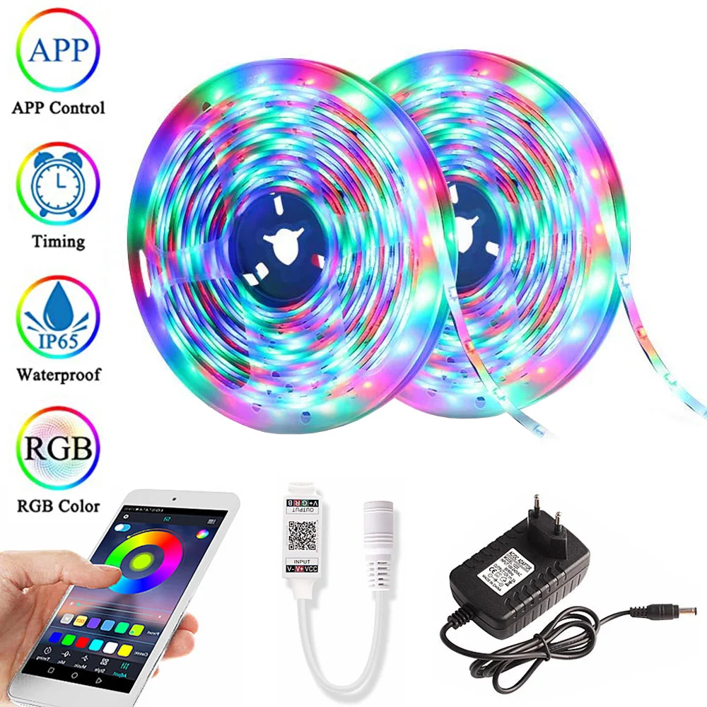 

Bluetooth RGB LED Strip Lights 2835 Diode Tape Flexible Fita Tiras Led DC 12V Waterproof 5M 10M 15M Controller Adapter For Room
