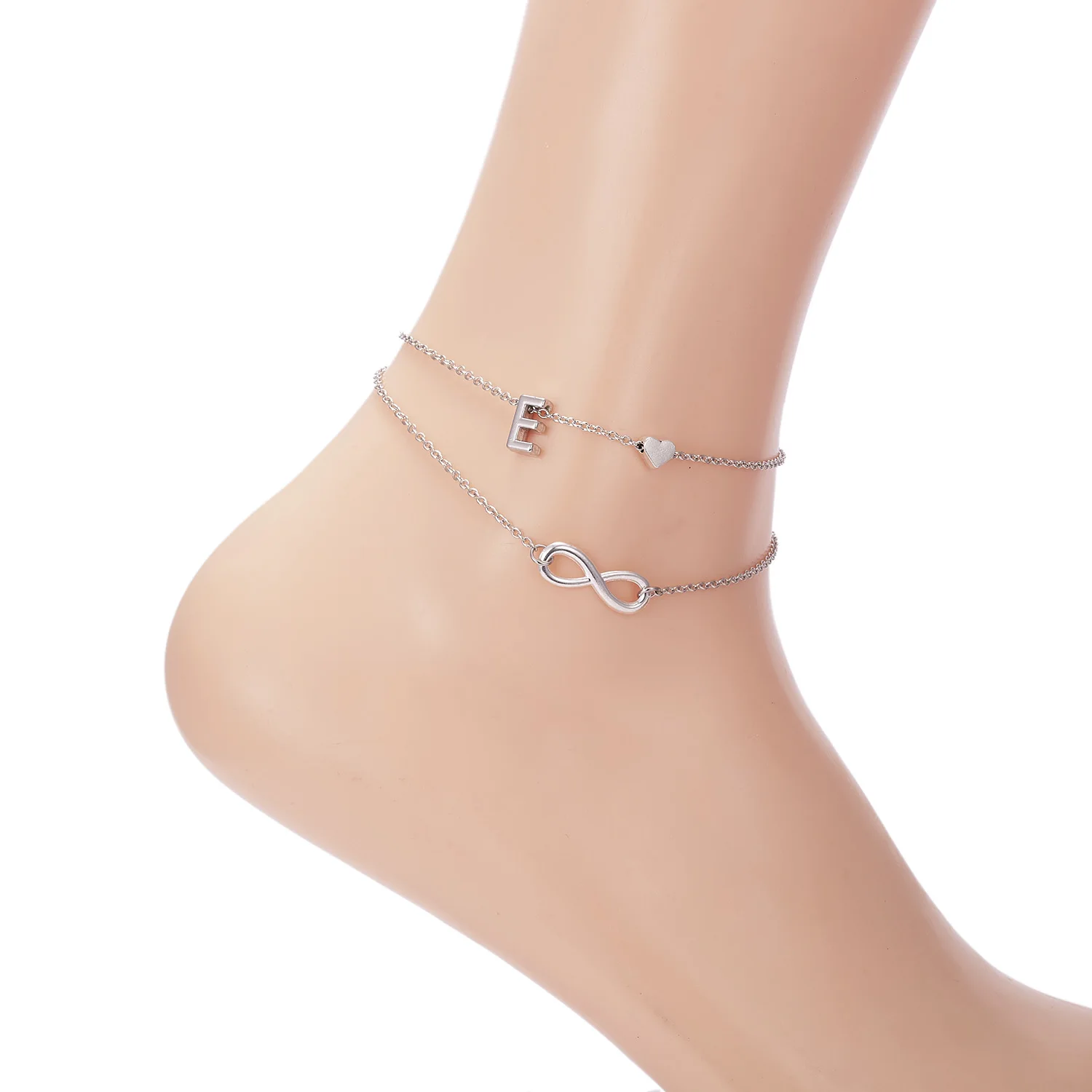 Sommer Neue A-Z Brief Initial Fußkettchen Für Frauen Silber Farbe Herz Fußkettchen Armband Bein Kette Mode Strand Party Fuß Schmuck – Detail 24