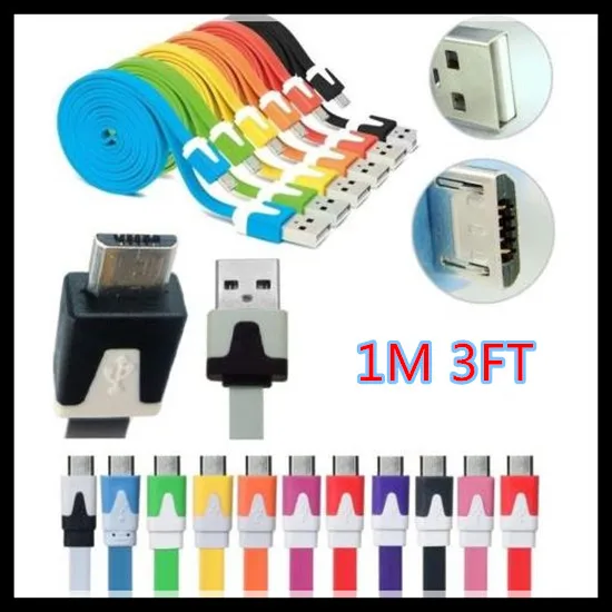 1 м цветная плоская лапша Микро Мини 5Pin USB кабель для samsung для htc для LG
