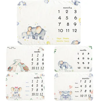 Soft Flannel Baby Monthly Milestone Blanket Cute Elephant Pattern Background Cloth Creative Newborn Photography Props Blanket wings pattern baby milestone blanket