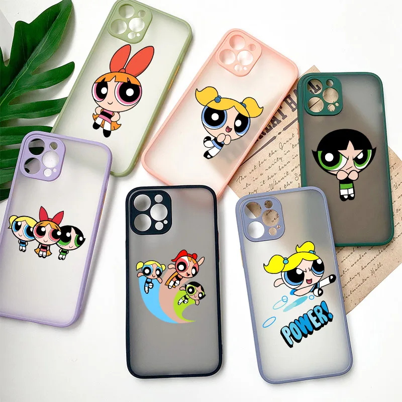 Cute Cartoon Powerpuff-Girls Phone Case for iPhone 12 11 Pro Max Mini X XS XR 8 7 6 6s Plus Hard Matte Cover Fundas | Мобильные