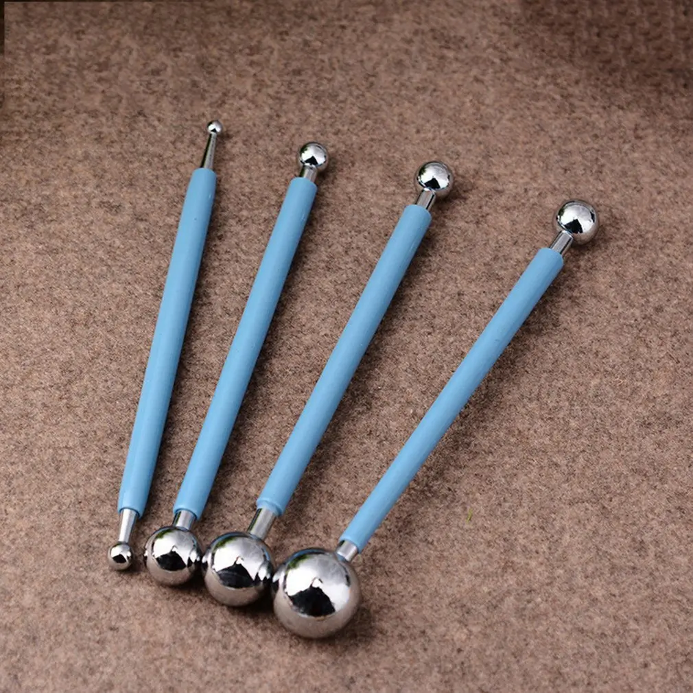 

4Pcs Double Headed Modelling Ball Carving Tools Set Stainless Steel Pill Bar Shape Smooth Polymer Clay Shaping Stick