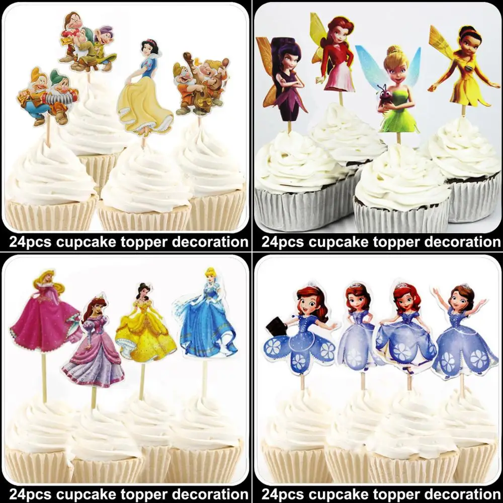 720 шт Дисней принцесса кекс топперы Детские День рождения торт украшения детский душ еда выбор торт Топпер