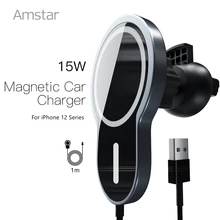 Amstar 15W Magnetic Wireless Car Charger Mount For iPhone 12 Pro Max 12 Mini Metal Shell Car Phone Holder Fast Wireless Charger