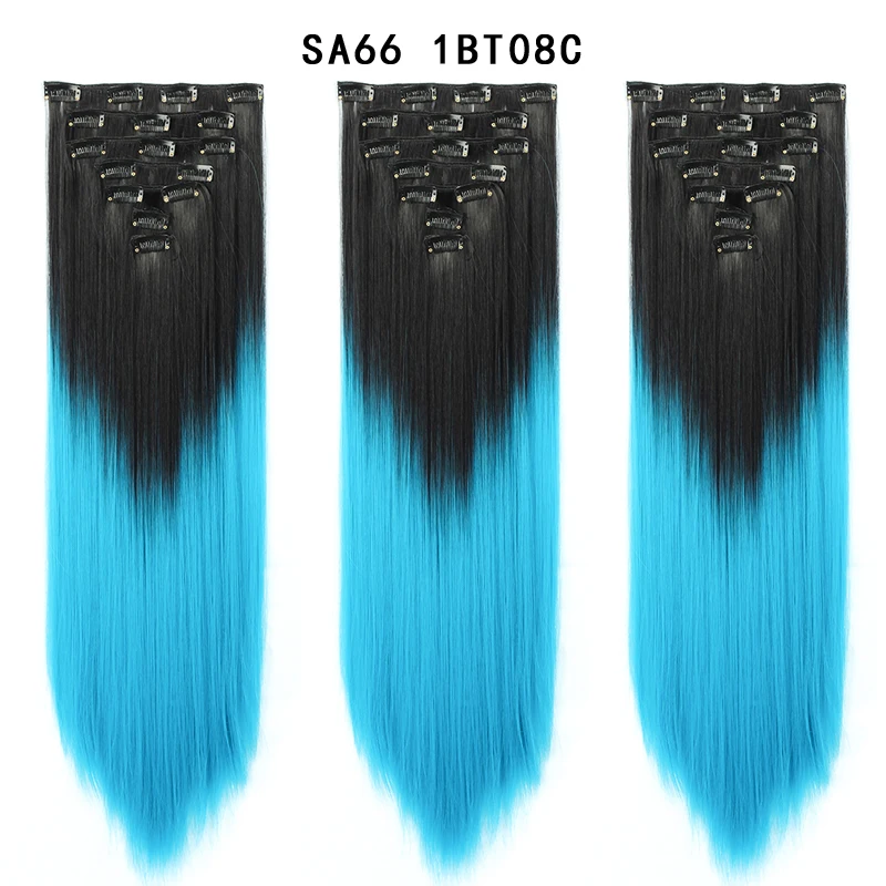 22 дюйма волосы на заколках для наращивания Натуральные Прямые волосы 7 шт./компл. зажимы в синтетические волосы на заколках для наращивания блонд жаростойкий - Цвет: SA66 1BT08C