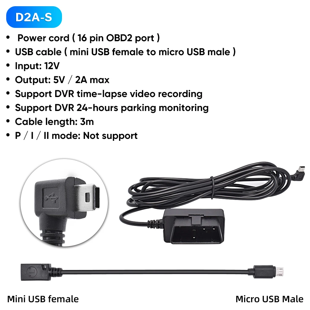 Deelife – Kit de câblage OBD2 pour caméra de tableau de bord DVR