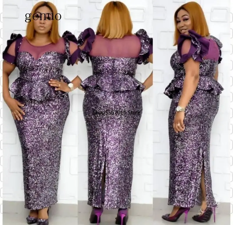 

2020 New Arrival Spring And Summer African Women O-neck Sequined Plus Size Long Dress