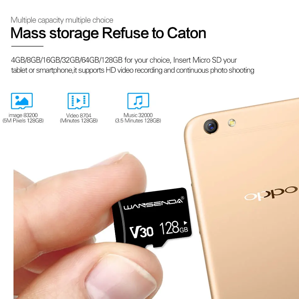 WANSENDA карта памяти Micro SD 128 Гб 64 ГБ 32 ГБ 16 ГБ 8 ГБ класс 10 SDHC SDXC MicroSD TF карта флэш-карта с бесплатным адаптером