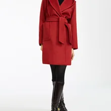 Элегантное однотонное длинное женское Шерстяное Пальто, зауженное длинное осенне-зимнее теплое пальто черного и красного цвета с карманами, винтажное кашемировое пальто