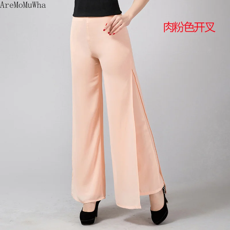 Летние корейские шифоновые брюки AreMouWha с высокой талией разрезом и широкими