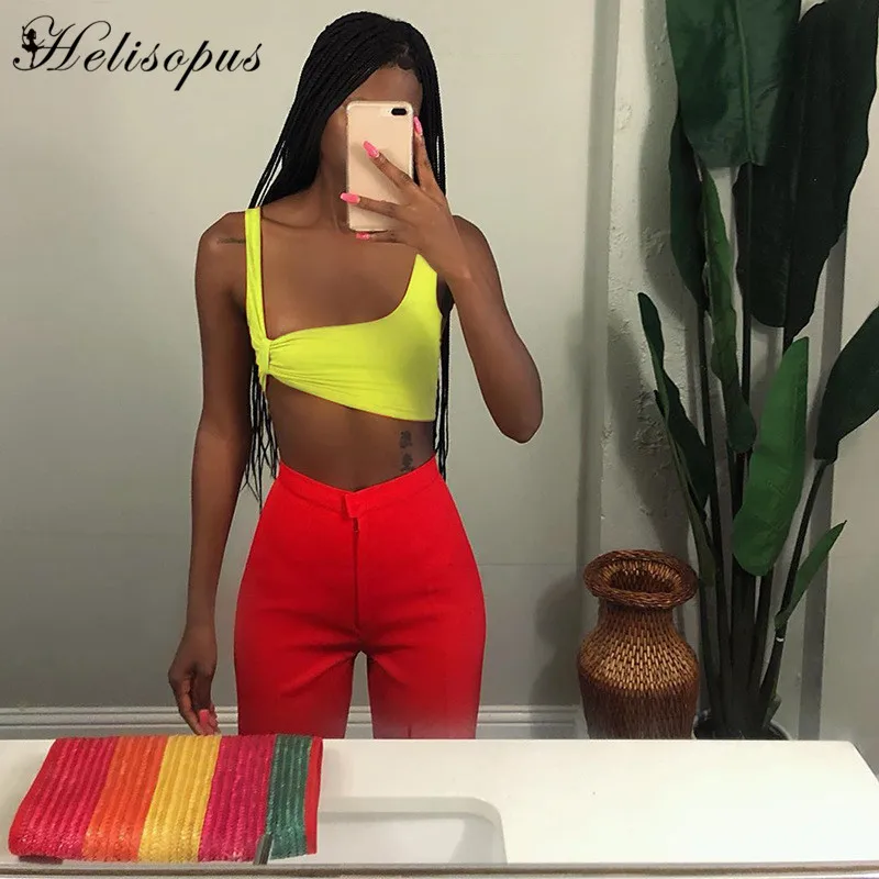 

Helisopus New Sling Short T-shirt Sexy Off Shoulder Tees Ladies Street Casual Tank Woman Clothes Personality Match Tops