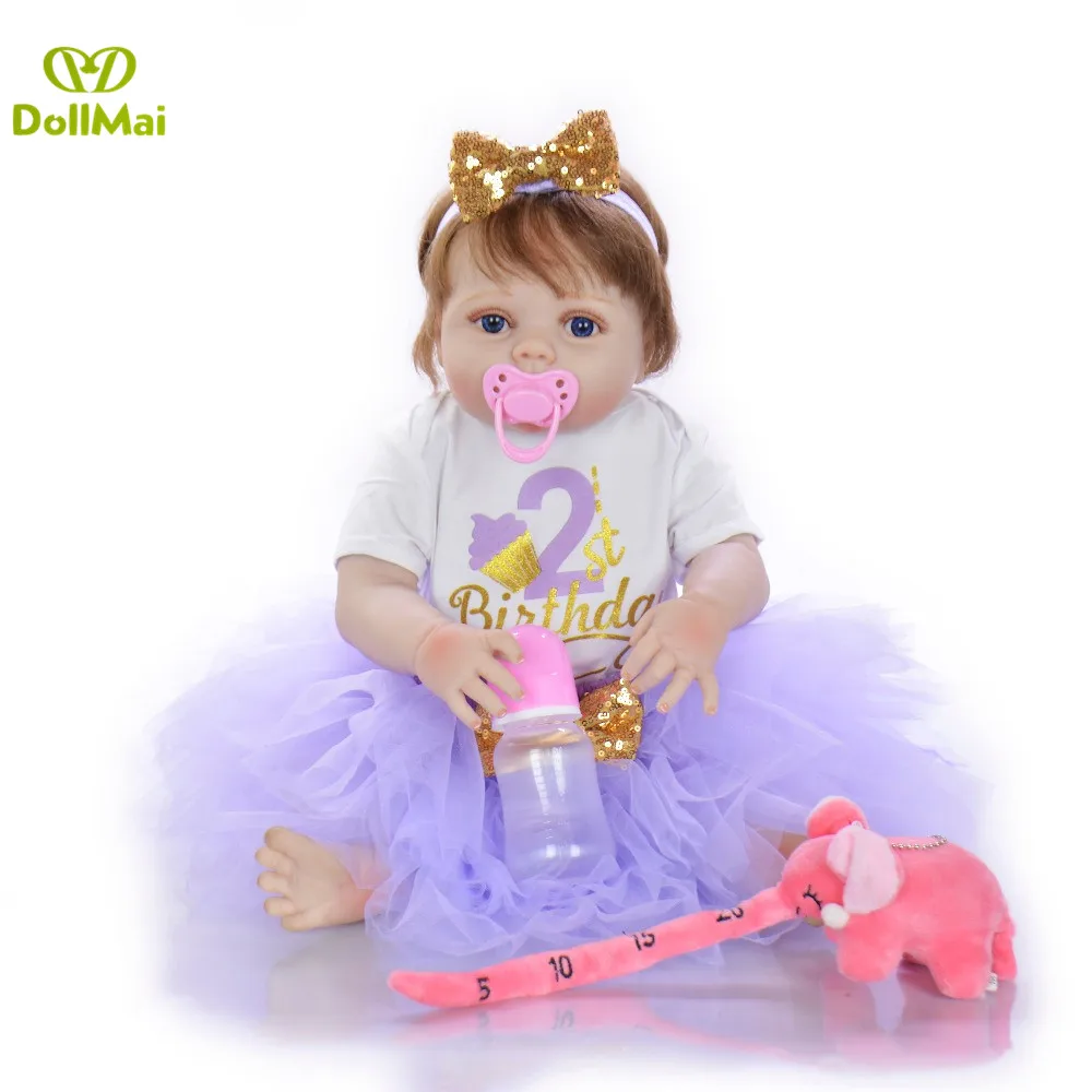 DollMai 57 см Новорожденный bebe кукла для новорожденных, для девочек всего тела мягкий силиконовый реалистичные куклы игрушки для ванной водонепроницаемый Анатомически правильная