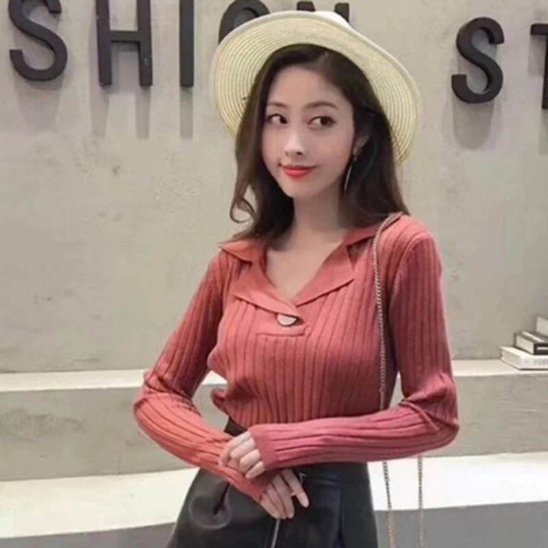 Осенне-зимний женский свитер в британском стиле с v-образным вырезом на пуговицах