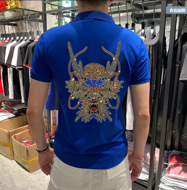 

Men Hot drill Slim Fit Short Sleeve Polos Men Fashion Diamond stone Men's Polo Brand Quality Cotton Polo Shirt