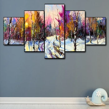 

Canvas Oil Painting Forest snow scene Forest path Art Poster Picture Wall Decor Modern Home Decoration For Living room Office