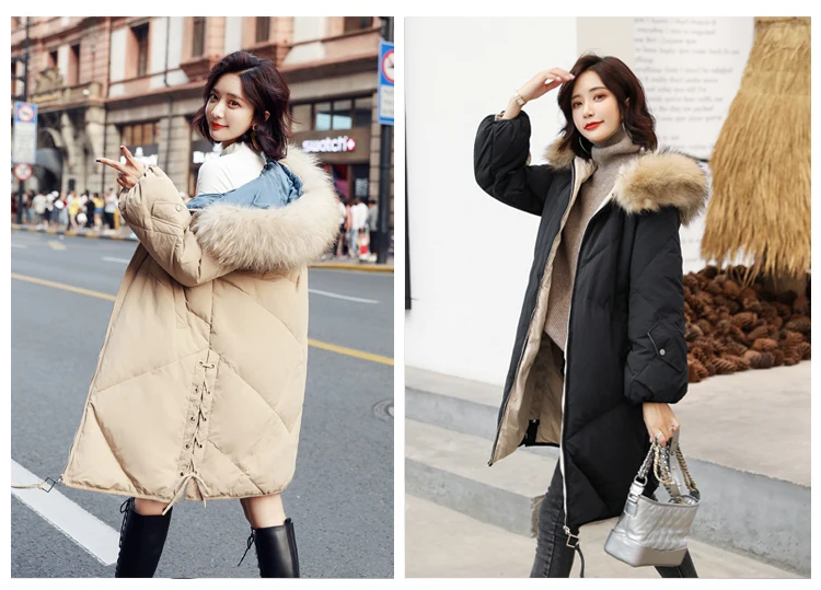 Fashion Down Coat Long Jacket New Winter Loose Parkas Female Overcoat Fur collar Hooded Warm Down Jacket Thick Tops WM154