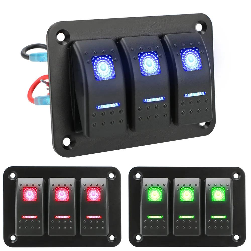 Versatile 3-Gang Rocker Toggle Switch Panel with Circuit Breaker