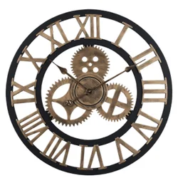 Large 3D Vintage Wooden Wall Clock - Modern Design with Quartz Movement - 35cm (Roman golden)