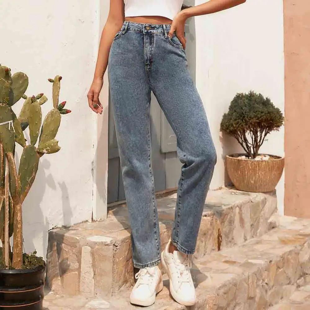 2020 New Vintage High Waist Straight Jeans Pant for Women Streetwear Loose Female Denim Buttons Zipper Ladies | Женская одежда