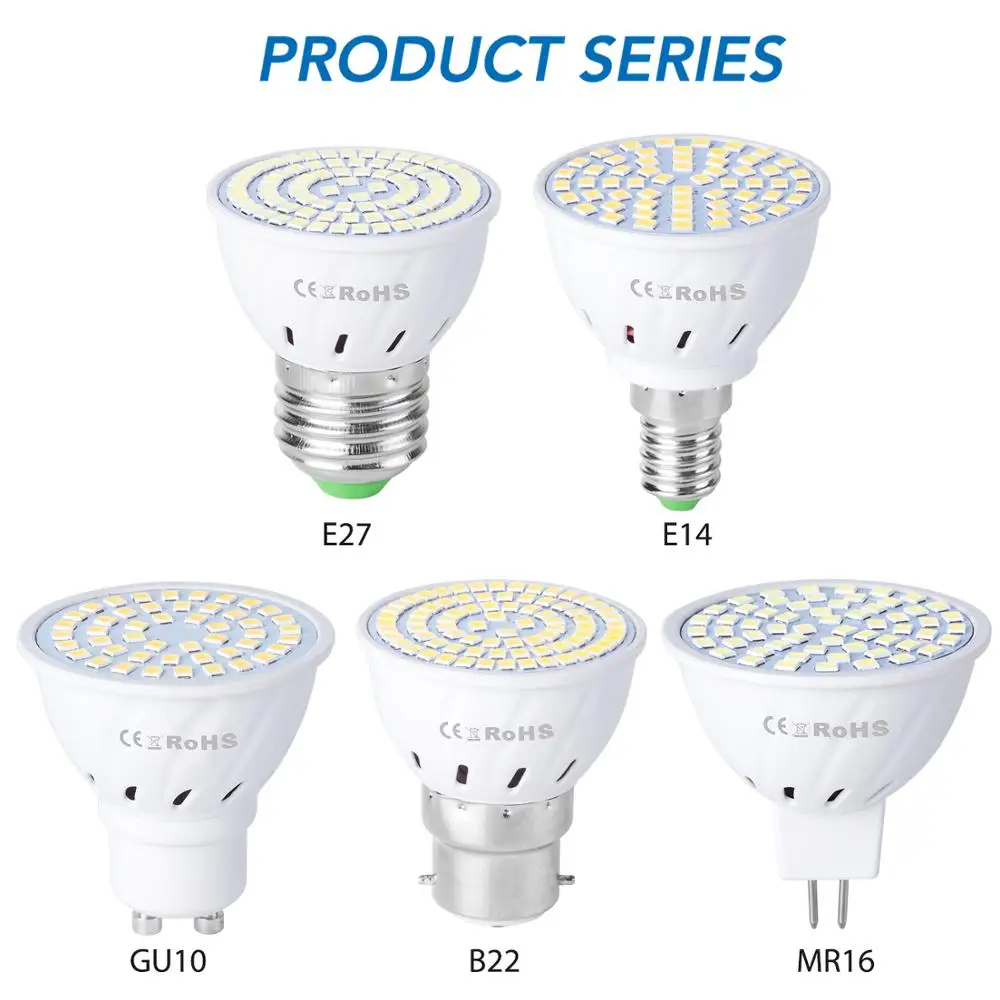 LED Spotlight Bulb GU10 Lampada E27 LED Lamp E14 Spot Lights MR16 GU5.3 48 60 80leds Light Bulb 220V B22 Ampoule Indoor Lighting